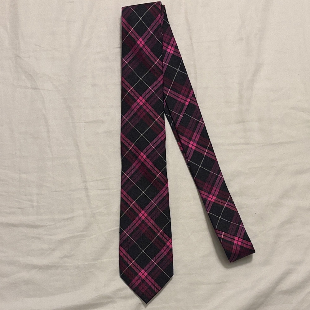 Express Pink and Black Plaid Tie
